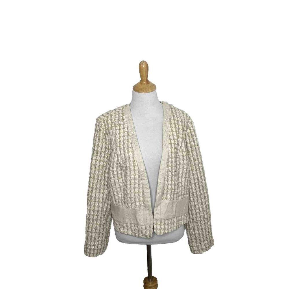 Chico’s Gold Ivory Cream Tonal Tweed Long Sleeve Jacket Shrug Sz 2 MSRP $139 New